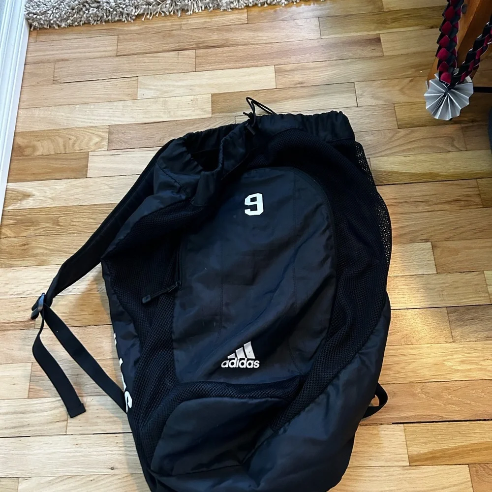 adidas Black Drawstring Duffel with Mesh Panels and Number 9